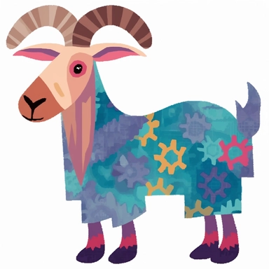 ，cartoon goat, blue pants design, clipart, png and transparent, in the style of faith ringgold, pontormo, dark magenta and sky-blue, creative commons attribution, threaded tapestries, eric carle, zigzags ，white clean background