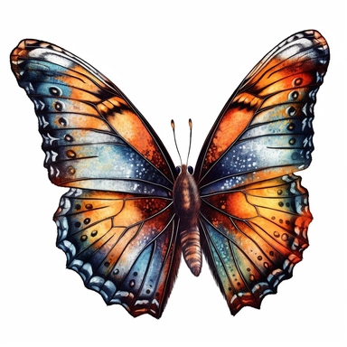 butterfly illustration, detailed, vivid color, beautiful, clipart, isolated on white background, magical, mystical