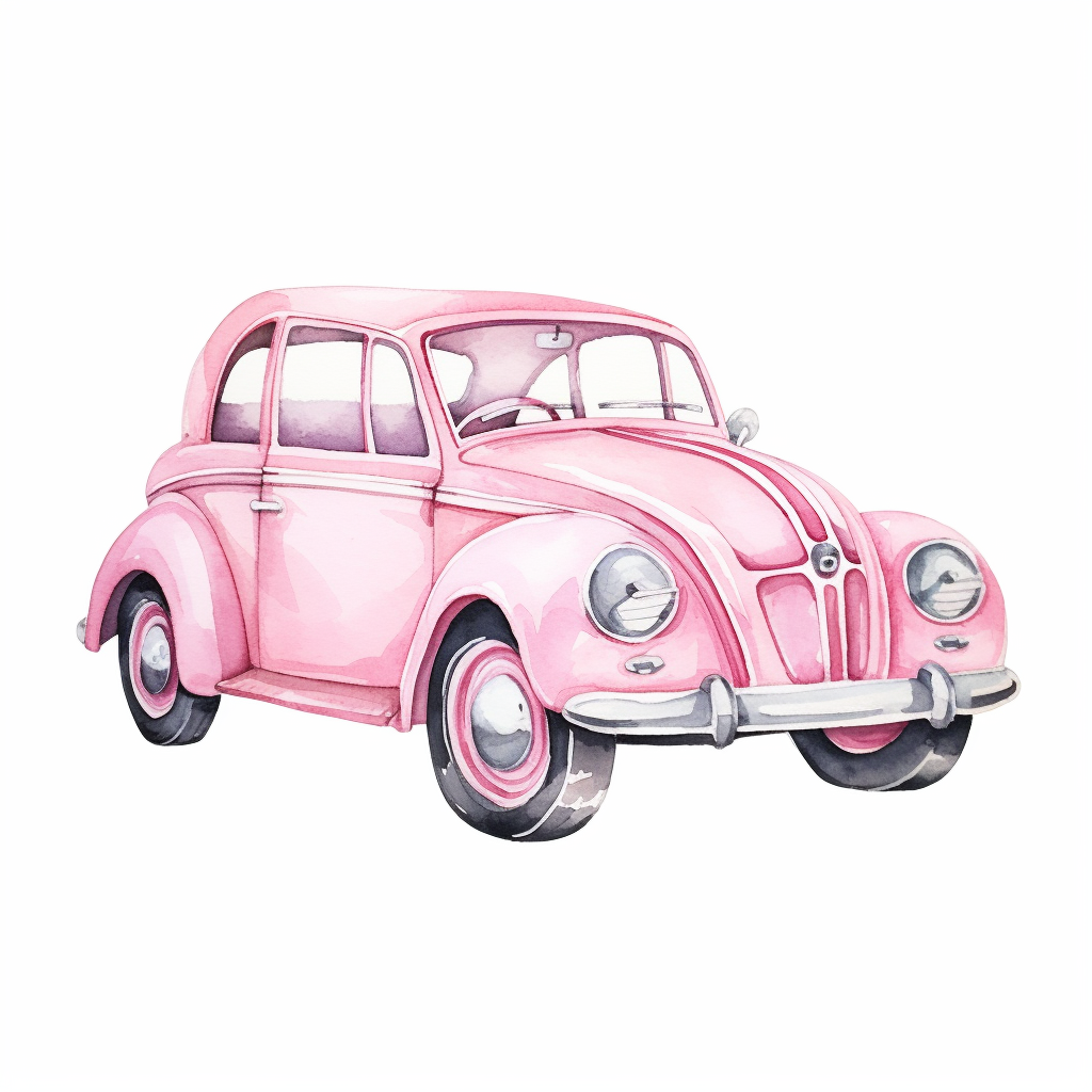 barbies old school car ,pink, watercolor clipart, bright colors ...