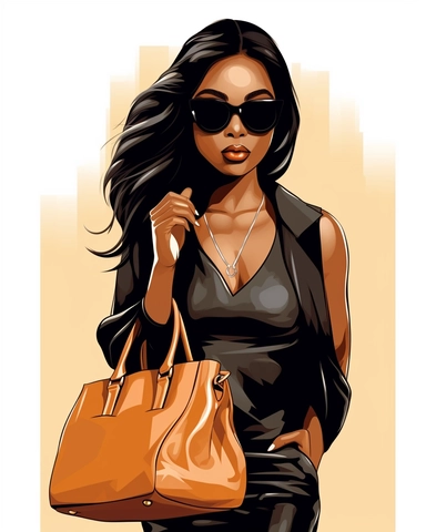 Black Woman Clipart, Large Handbag, African American Female, Sunglasses, Stylish, Diva, summer corporate Tones, black girl magic, vector image, MICHAEL KORS COLLECTION, purse, shoes