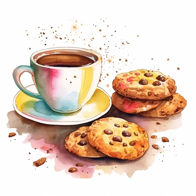 Coffee cups with cookie clipart watercolor style ar 3:4 s 1000 v 5