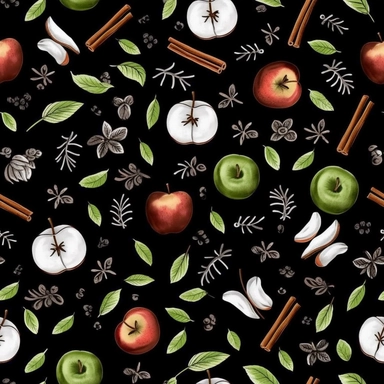 black and white apple and cinnamon stick clipart, black background