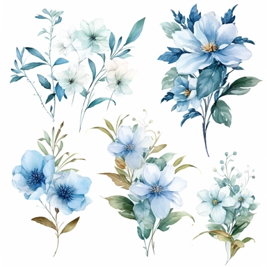 realistic watercolor aqua floral cliparts white background