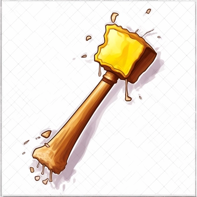 clip art, a hammer striking down on the wall, transparent background, yellow body, simple cartoon