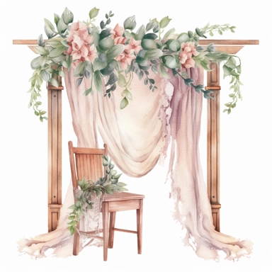 single vintage wedding Fabric and Wooden Decorative Cash clipart, in the style of watercolor on a white background