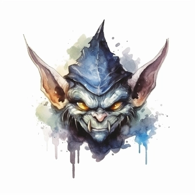 watercolor dark fantasy mystic goblin clipart, hd 4k, detailed, focused, isolated on white background