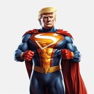 donald trump dressed as a superhero, cute clipart, hyper realistic