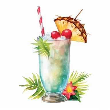 watercolor pina colada cocktail clipart - watercolor summer drinks - summer clipart single design