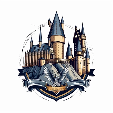 wizarding school, vector logo, vector art, simple, cartoon,2d, clipart