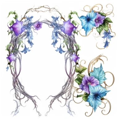 morning glory rococo frames twisty brambles jewels icicles watercolor clipart