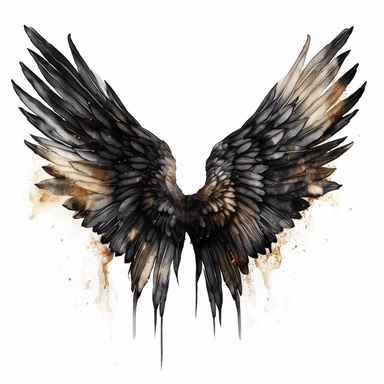 hyperrealistic high detailed watercolor black angel wings clipart, whit background
