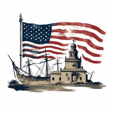 clipart image with iconic symbol, flag, and historic landmark from the American Revolution, perfect for DIY project and craft