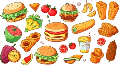 cartoon food clipart, isolated, white background, vector graphic