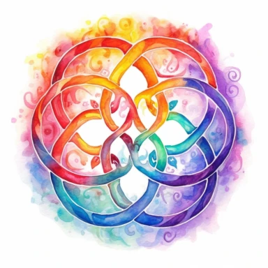 Infinity fractal clipart, watercolor, vibrant chakra colors, on white background