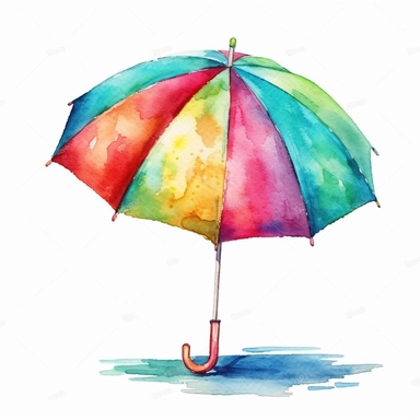 watercolor colorful clipart of a bright beach umbrella, hd, on white background