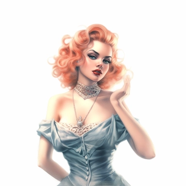 beautiful stunning pretty vintage burlesque girl, elegant corsets and jewles, paint art style, clipart, white background, superrealistic, one of a kind