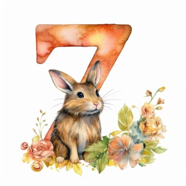 a beautiful one of the kind watercolor clipart featuring a letter Z with a cute bunny, in the style of delicate watercolors, wallpaper, 32k uhd, hand-painted details, oshare kei, wimmelbilder, joyful celebration of nature, close up, isolated on white plain background