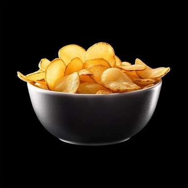 hd clipart individual bowl of potato chips, black background,