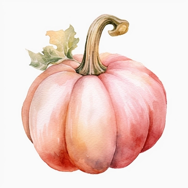clipart, watercolor, pastel pink pumpkin, gourd, white background