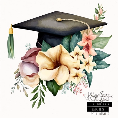 Graduation Cap Watercolor College High School Graduation Clipart Flowers Wreath Graduate PNG Gift Art Graduation Commercial Use Illustration