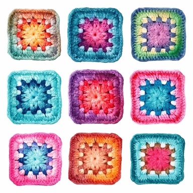 crochet granny square watercolor clipart set
