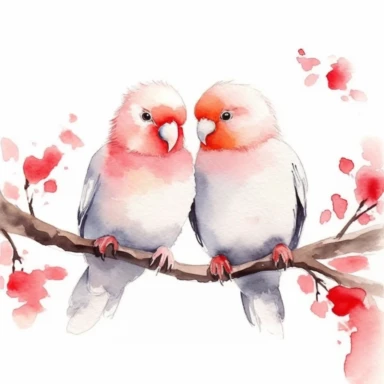 Valentine's Day, Watercolor Clipart, Love Birds, White Background, High Definition, Outlined