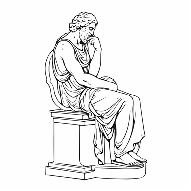 Sticker, clipart, Antique Greek Statue sitting on toilet and thinking about existence , contour, vector, white background, white outline.