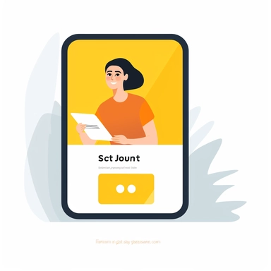 generate a sign up page mobile screen ,ui design, flat mobile view, yellow color large signup with gmail button in the middle of the screen ,minimalistic,clipart of a woman using Bit coins, white background, illustration,some text before the button,white color background,yellow color Button,home pahe logo on the right top of the screeen,some blank space on the bottom of the screen