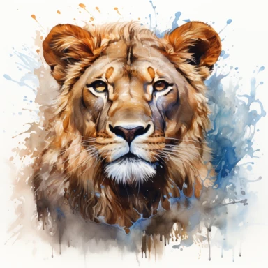 hyperrealistic ultra detailed watercolor clipart, lioness in water, isolated on white background, in the style of digital print, clipart, illustration, sticker, ultra high definition, rich details, 32K, HD