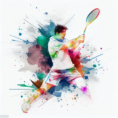 artistic clipart of a Badminton player doing Badminton, watercolor, hi-res