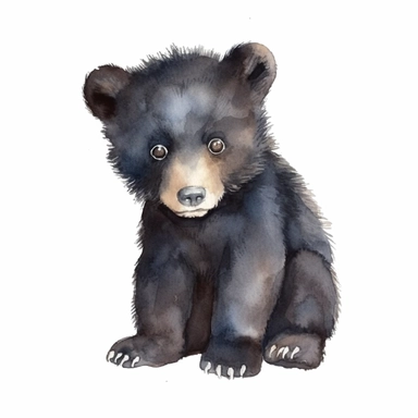 watercolor baby black bear clipart, no words, no background