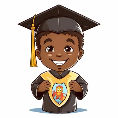 brown skinned smiling boy graduating kindergarten svg clipart simple line art