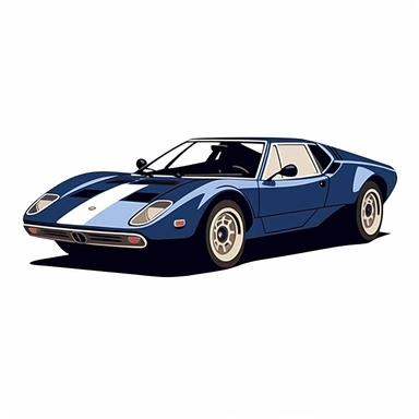 n clipart style, vector image, A meticulously crafted illustration of a dark dark blue 1972 Lancia Stratos HF , highlighting its iconic design and graceful contours, placed against pure white background (style: evoking the accuracy and refinement of classic automobile blueprints) (lighting) (colors: an elegant palette for the car's body set against a pristine, white backdrop) (composition: captured from a side view or three-quarter angle using a 35mm lense ensuring enough space is between the ca