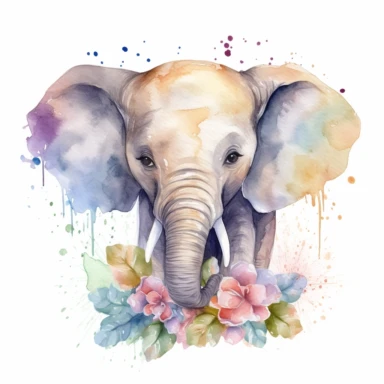 cute elephant, trumpeting joyfully, a symbol of strength and grace, earthy watercolor, clipart, on a white background