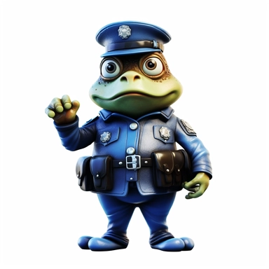Clip art ,cartoon frog dressed as a policeman, no background