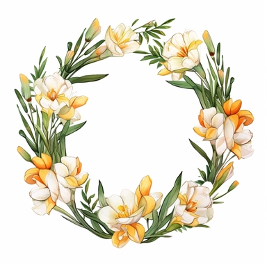 Freesia, Floral Wreath Clipart, Watercolor Clipart, Cartoon style, Webtoon Resources, White Background