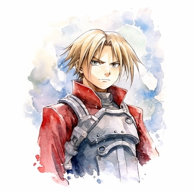Watercolor fullmetal alchemist brotherhood, high quality, high details, pencil draw style, white backgroun, clipart, 8k, f1