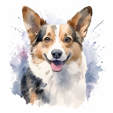 Cardigan Welsh Corgi, dog, water color style, clipart, white background