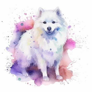 American Eskimo Dog dog, water color style, clipart, white background