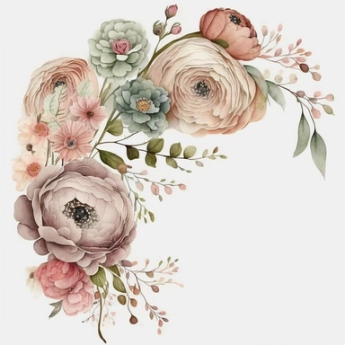 muted colour pale pink Watercolor beautiful ranunculus Clipart corner flower garland rustic white background 8k Seed: 209420238