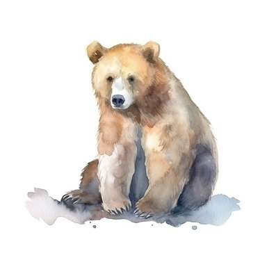 Bear Watercolor isolated on white background, Watercolor Clipart painting, high quality, HD, children's book illustrations, realistic lifelike figures, white background