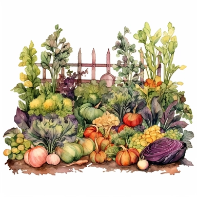 Garden Beds Clipart. Spring Garden Clipart. Vegetable Garden, Watercolor, pastels, clipart, beautiful, colourfull, png transparent white background, high resolution no caption