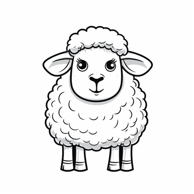 simple line art drawing of cartoon sheep full body, clipart, white background