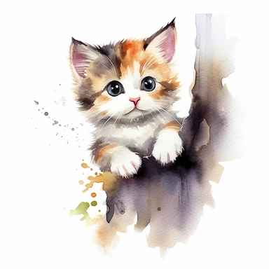 cute calico cat, watercolor, clipart, kitty, climbing