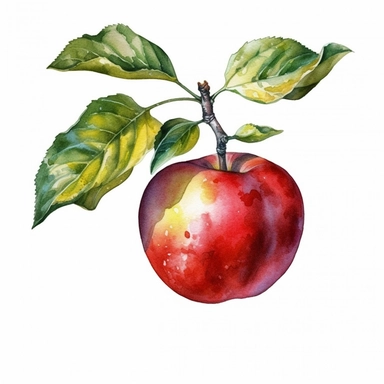 a Apple on a branch in the style of Watercolor Clipart, White Background