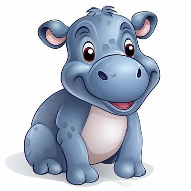 Clipart illustration cute friendly baby hippo white background