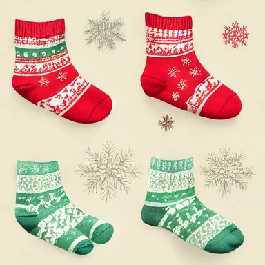 christmas socks, gradient background, in watercolor clipart style