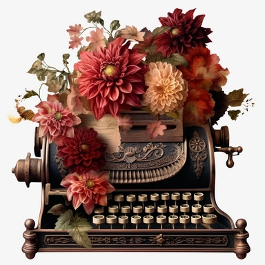 an enchanted old and used 1900 cash register profil view, enchanted collector's item surrounded by an arrangement of a number of dramatic extravagant saturated digital burgundy 3D dahlias, in the style of large-scale photography, lush detailing, watercolor style, romantique style, playfully intricate, made of flowers, bloomcore, clipart, transparent png background
