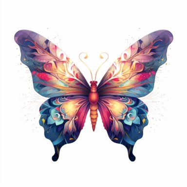 sappy butterfly design screenshot thumbnail, in the style of dan mumford, realistic forms, patricia piccinini, colorful animations, christian schloe, tattoo-inspired, characterized animals, watercolor clipart, white background
