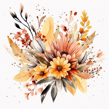 Watercolour, autumn, boho, bokeh, floral bunch, leaf, bloomcore, clipart